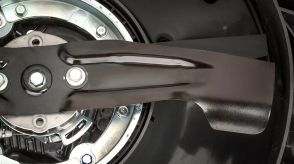 Closeup of blades on a Honda lawn mower. 