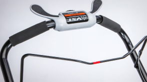 Closeup of a handlebar on a Honda lawn mower.  