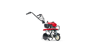 3/4 front side view of 21-inch Mid-Tine Tiller on white space.  