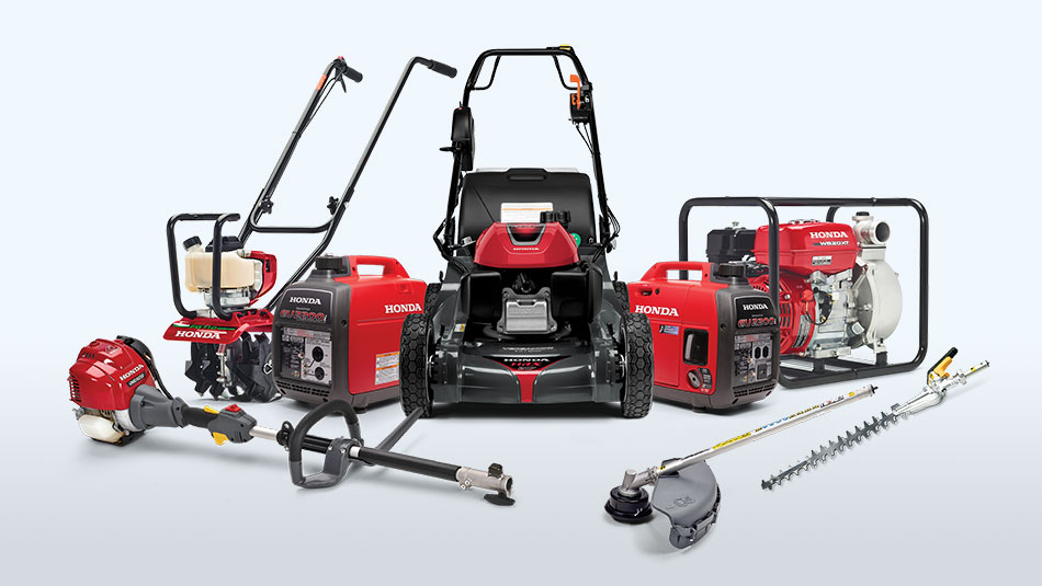 Gamme de produits mécaniques Honda - Accessoires portatifs, motoculteurs, tondeuses, génératrices, pompes, accessoires portatif